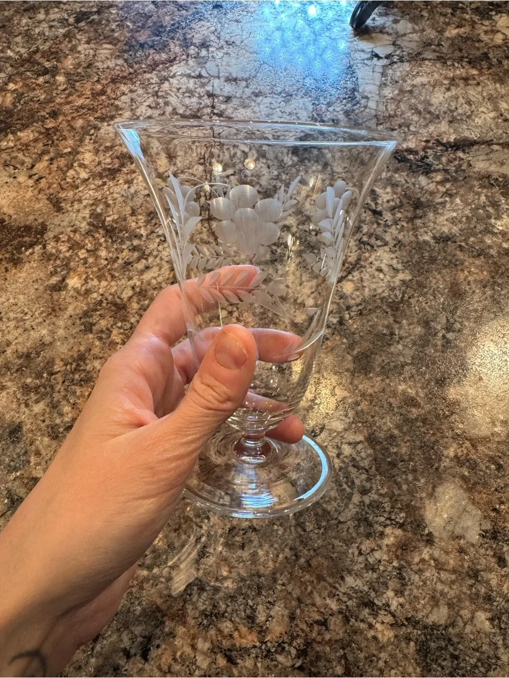 Vintage etched crystal iced tea tumbler